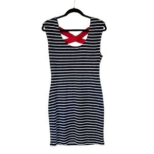 Guess Navy Blue‎ And White Fitted Dress With Red Criss Cross Straps Size 10